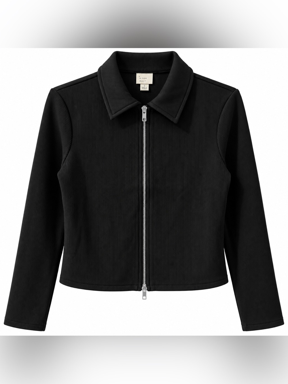 A New Day Black Ribbed Zip-Up Jacket – Size Large